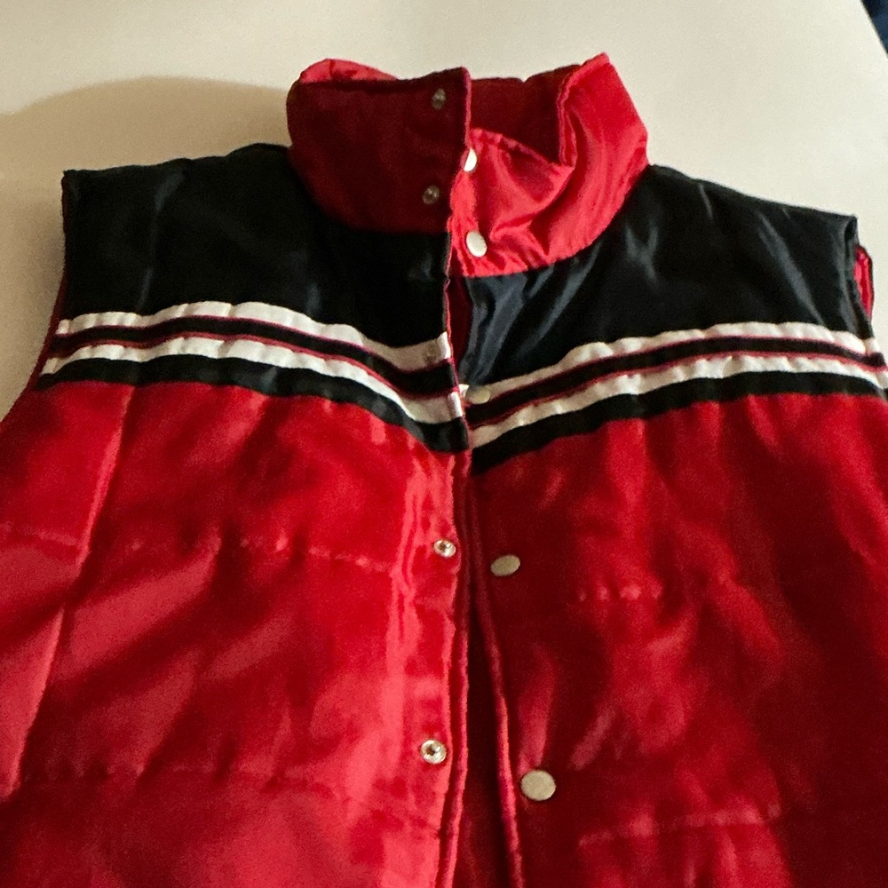 Red with Super Dark Midnight Blue & White Strips Puffy Vest Jacket - Picture 14 of 16